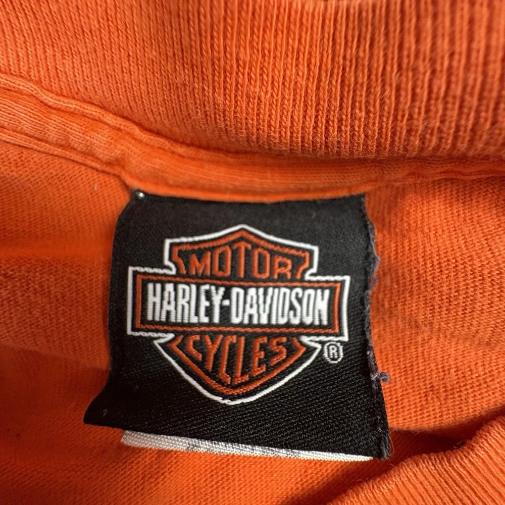 Vintage 90s Y2K Harley Davidson T Shirt L Made In USA Orange Flame R.K. Stratman